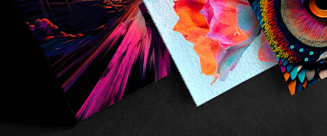 expanded-color-substrate-samples Elevate your art printing with Muzeo's innovative fluorescent technology in Scottsdale, AZ. Muzeo's cutting-edge printing services bring artwork to life with vibrant, fluorescent colors that captivate viewers. Choose from a wide variety of premium papers, including glossy paper, canvas, cotton rag papers, and more, to achieve the perfect look and feel for your prints. Plus, with our advanced technology, we can match 99% of the Pantone spot color book's hues, ensuring precise color accuracy. Whether you're creating posters, fine art prints, or promotional materials, Muzeo's expertise in Scottsdale, AZ ensures stunning results that stand out from the crowd. Trust Muzeo for exceptional art printing that leaves a lasting impression. Bright color prints. Fluorescent color prints.